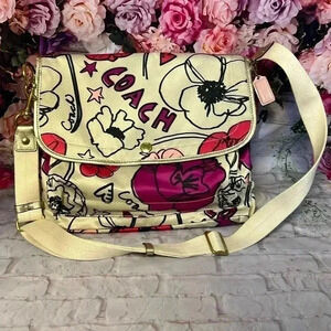 Coach Kyra poppy Pink floral graffiti crossbody messenger bag